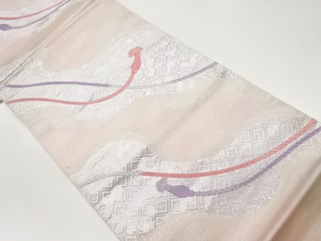 リサイクル　道長取りに花菱・組紐模様織出し袋帯